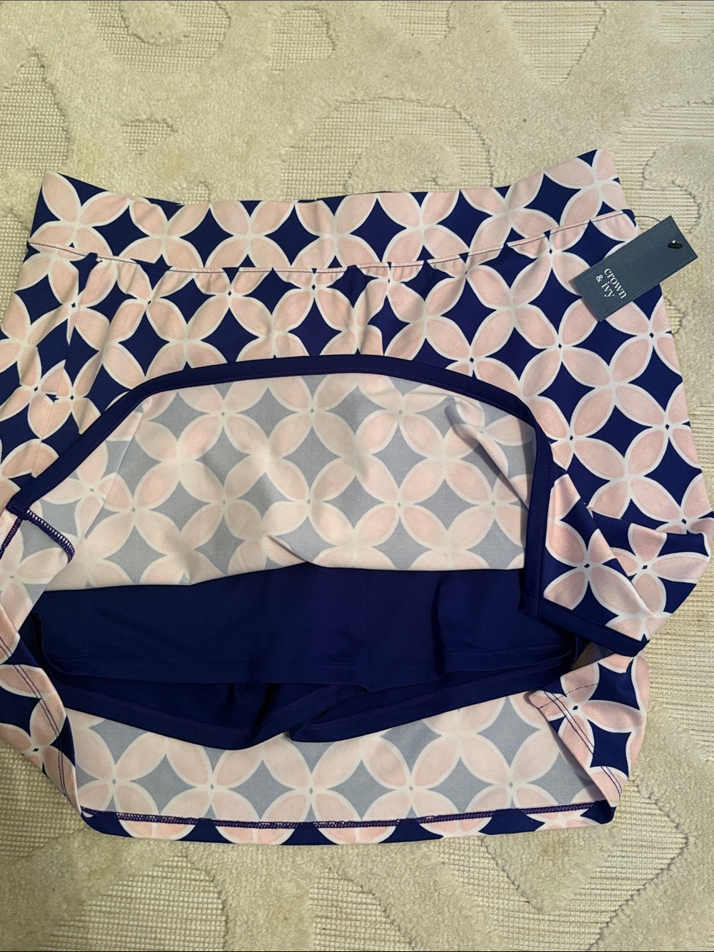 crown & ivy Navy and Light Pink Geometric Skort